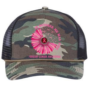 In October We Wear Pink Sunflower Breast Cancer Awareness Retro Rope Trucker Hat Cap