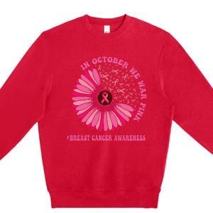 In October We Wear Pink Sunflower Breast Cancer Awareness Premium Crewneck Sweatshirt