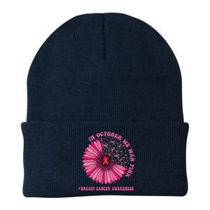 In October We Wear Pink Sunflower Breast Cancer Awareness Knit Cap Winter Beanie