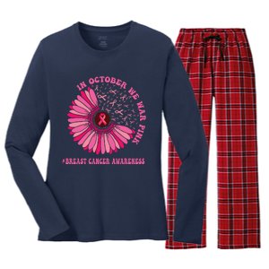 In October We Wear Pink Sunflower Breast Cancer Awareness Women's Long Sleeve Flannel Pajama Set 