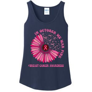 In October We Wear Pink Sunflower Breast Cancer Awareness Ladies Essential Tank