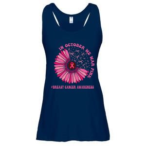 In October We Wear Pink Sunflower Breast Cancer Awareness Ladies Essential Flowy Tank