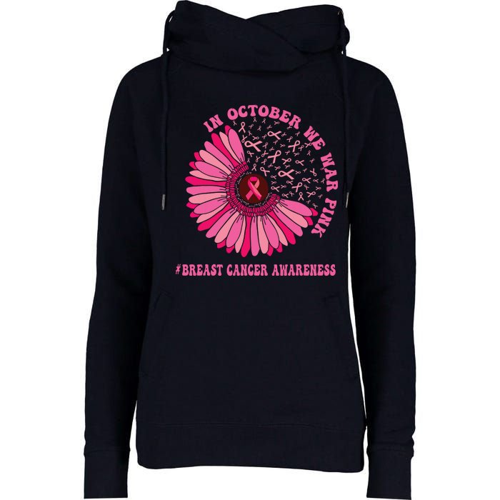 In October We Wear Pink Sunflower Breast Cancer Awareness Womens Funnel Neck Pullover Hood