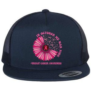 In October We Wear Pink Sunflower Breast Cancer Awareness Flat Bill Trucker Hat