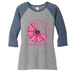 In October We Wear Pink Sunflower Breast Cancer Awareness Women's Tri-Blend 3/4-Sleeve Raglan Shirt