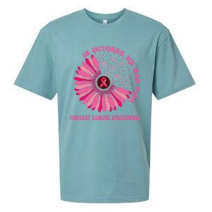 In October We Wear Pink Sunflower Breast Cancer Awareness Sueded Cloud Jersey T-Shirt