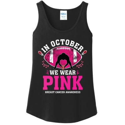 In October We Wear Pink Breast Cancer Awareness Football Ladies Essential Tank