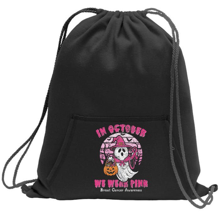 In October We Wear Pin.K Ghost Witch Breast Cancer Awareness Sweatshirt Cinch Pack Bag