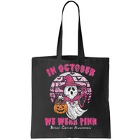 In October We Wear Pin.K Ghost Witch Breast Cancer Awareness Tote Bag