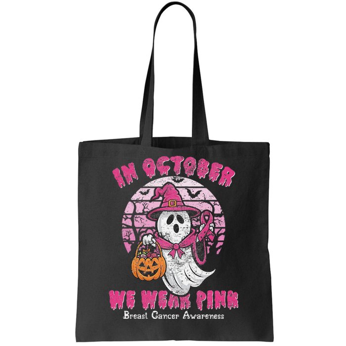 In October We Wear Pin.K Ghost Witch Breast Cancer Awareness Tote Bag