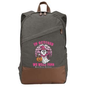 In October We Wear Pin.K Ghost Witch Breast Cancer Awareness Cotton Canvas Backpack