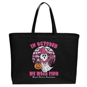 In October We Wear Pin.K Ghost Witch Breast Cancer Awareness Cotton Canvas Jumbo Tote