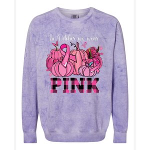 In October We Wear Pink Ribbon Pumpkin Breast Cancer Warrior Colorblast Crewneck Sweatshirt