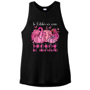 In October We Wear Pink Ribbon Pumpkin Breast Cancer Warrior Ladies PosiCharge Tri-Blend Wicking Tank