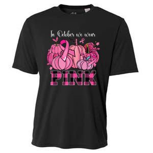 In October We Wear Pink Ribbon Pumpkin Breast Cancer Warrior Cooling Performance Crew T-Shirt