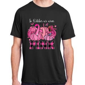 In October We Wear Pink Ribbon Pumpkin Breast Cancer Warrior Adult ChromaSoft Performance T-Shirt