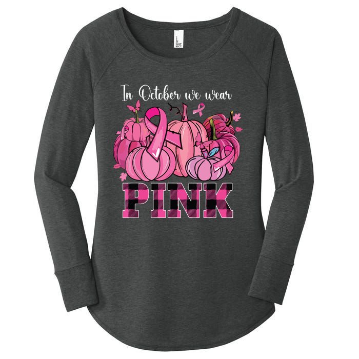 In October We Wear Pink Ribbon Pumpkin Breast Cancer Warrior Women's Perfect Tri Tunic Long Sleeve Shirt