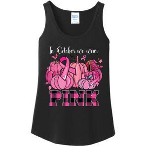 In October We Wear Pink Ribbon Pumpkin Breast Cancer Warrior Ladies Essential Tank