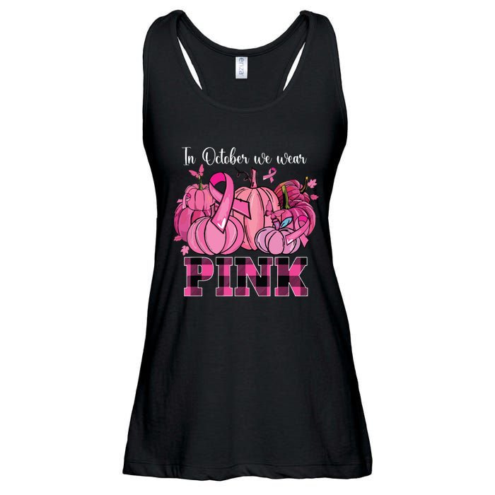 In October We Wear Pink Ribbon Pumpkin Breast Cancer Warrior Ladies Essential Flowy Tank