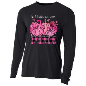 In October We Wear Pink Ribbon Pumpkin Breast Cancer Warrior Cooling Performance Long Sleeve Crew