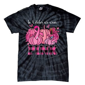 In October We Wear Pink Ribbon Pumpkin Breast Cancer Warrior Tie-Dye T-Shirt