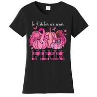 In October We Wear Pink Ribbon Pumpkin Breast Cancer Warrior Women's T-Shirt