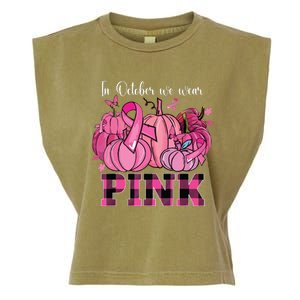 In October We Wear Pink Ribbon Pumpkin Breast Cancer Warrior Garment-Dyed Women's Muscle Tee