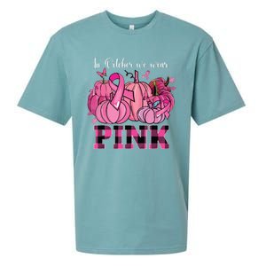 In October We Wear Pink Ribbon Pumpkin Breast Cancer Warrior Sueded Cloud Jersey T-Shirt