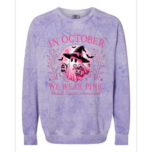 In October We Wear Ghost Witch Breast Cancer Halloween Colorblast Crewneck Sweatshirt