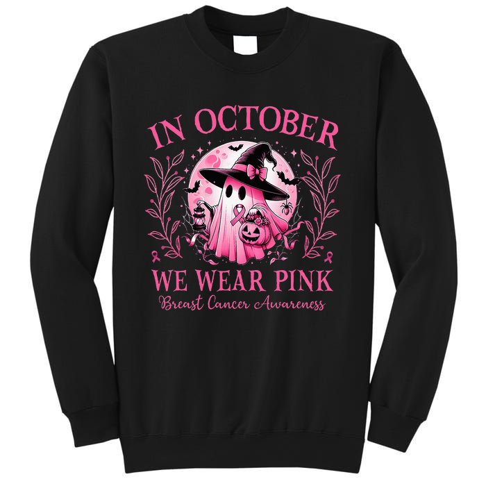 In October We Wear Ghost Witch Breast Cancer Halloween Sweatshirt