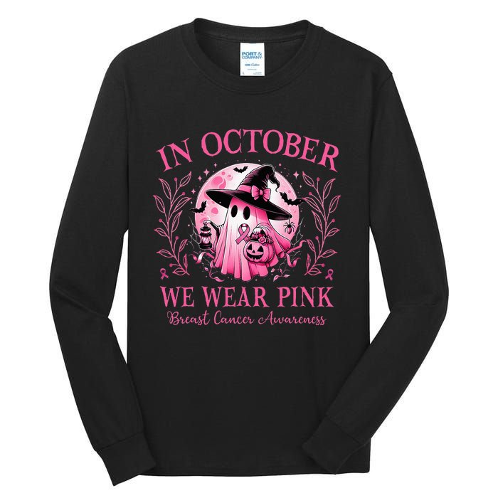 In October We Wear Ghost Witch Breast Cancer Halloween Tall Long Sleeve T-Shirt