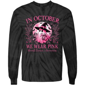 In October We Wear Ghost Witch Breast Cancer Halloween Tie-Dye Long Sleeve Shirt