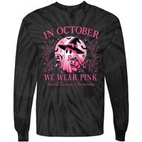 In October We Wear Ghost Witch Breast Cancer Halloween Tie-Dye Long Sleeve Shirt