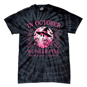 In October We Wear Ghost Witch Breast Cancer Halloween Tie-Dye T-Shirt