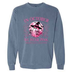 In October We Wear Ghost Witch Breast Cancer Halloween Garment-Dyed Sweatshirt