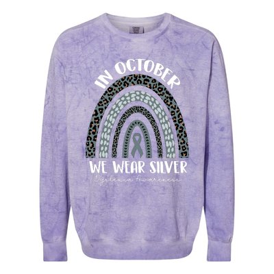 In October We Wear Silver Leopard Rainbow Dyslexia Awareness Colorblast Crewneck Sweatshirt