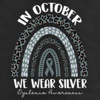 In October We Wear Silver Leopard Rainbow Dyslexia Awareness 7 Panel Mesh Trucker Snapback Hat