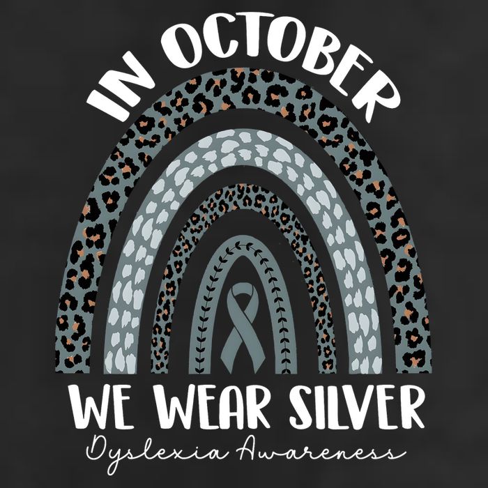 In October We Wear Silver Leopard Rainbow Dyslexia Awareness 7 Panel Mesh Trucker Snapback Hat