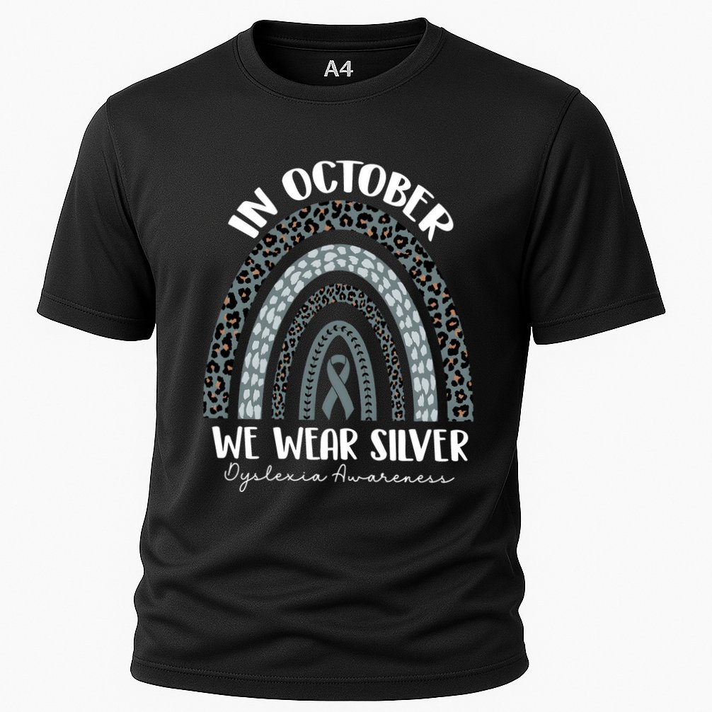 In October We Wear Silver Leopard Rainbow Dyslexia Awareness Cooling Performance Crew T-Shirt