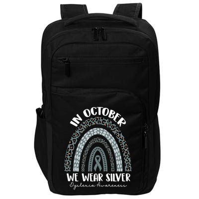 In October We Wear Silver Leopard Rainbow Dyslexia Awareness Impact Tech Backpack