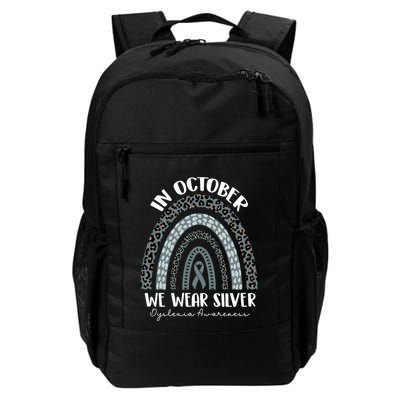 In October We Wear Silver Leopard Rainbow Dyslexia Awareness Backpack