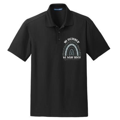 In October We Wear Silver Leopard Rainbow Dyslexia Awareness Dry Zone Grid Polo