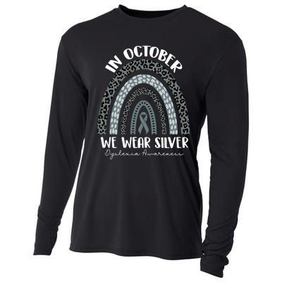 In October We Wear Silver Leopard Rainbow Dyslexia Awareness Cooling Performance Long Sleeve Crew