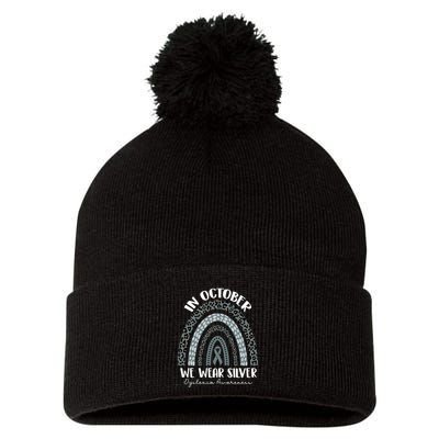 In October We Wear Silver Leopard Rainbow Dyslexia Awareness Pom Pom 12in Knit Beanie