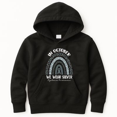 In October We Wear Silver Leopard Rainbow Dyslexia Awareness Kids Hoodie