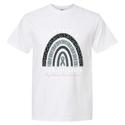 In October We Wear Silver Leopard Rainbow Dyslexia Awareness Garment-Dyed Heavyweight T-Shirt