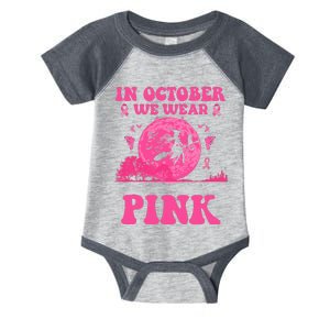 In October We Wear Pink Witch Halloween Breast Cancer Ribbon Infant Baby Jersey Bodysuit