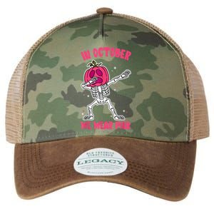 In October We Wear Pink Breast Cancer Pumpkin Halloween Legacy Tie Dye Trucker Hat