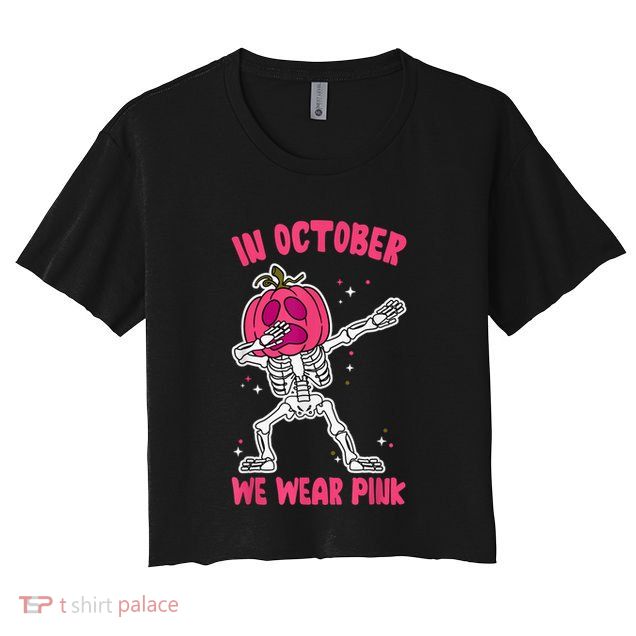 In October We Wear Pink Breast Cancer Pumpkin Halloween Crop Top