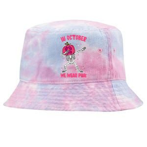 In October We Wear Pink Breast Cancer Pumpkin Halloween Tie-Dyed Bucket Hat